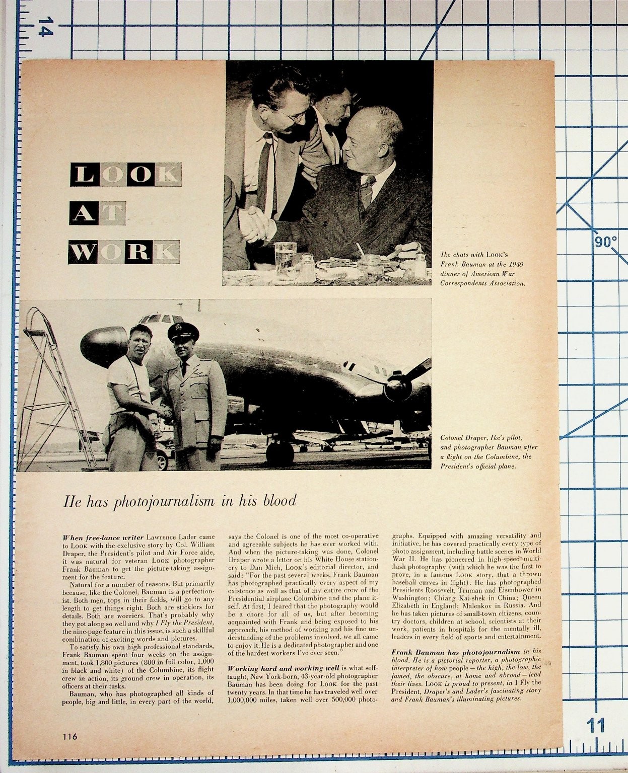 1949 LOOK Magazine Page Frank Bauman Eisenhower Columbine Photojournalism