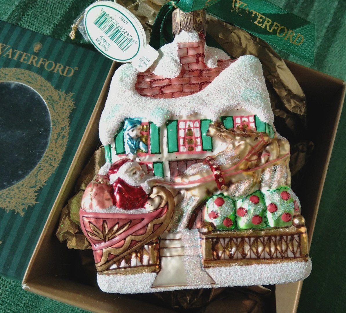 Rare Vtg Waterford Blown Glass Christmas Ornament Over the Rooftop Poland. NIB.