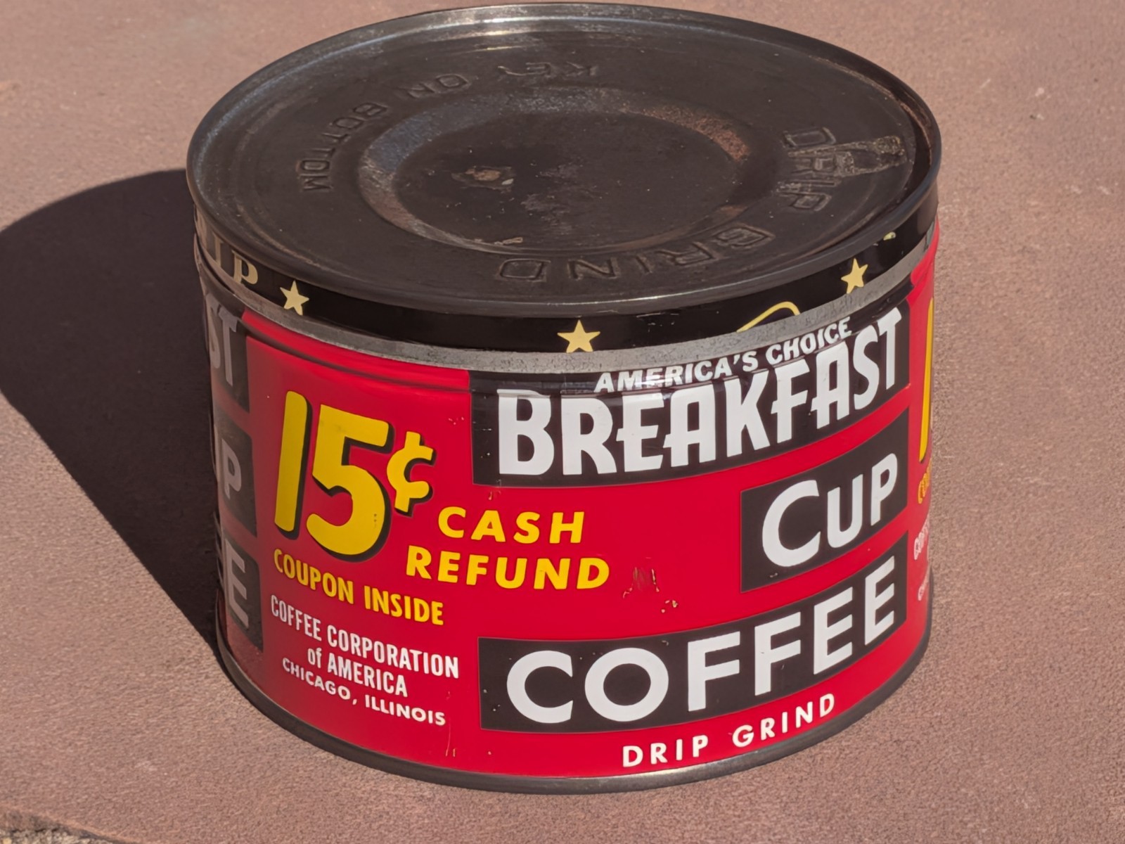 Vtg. 40\'s/50\'s  Breakfast Cup Coffee 1 Lb Tin Near Mint Condition w/Lid $60