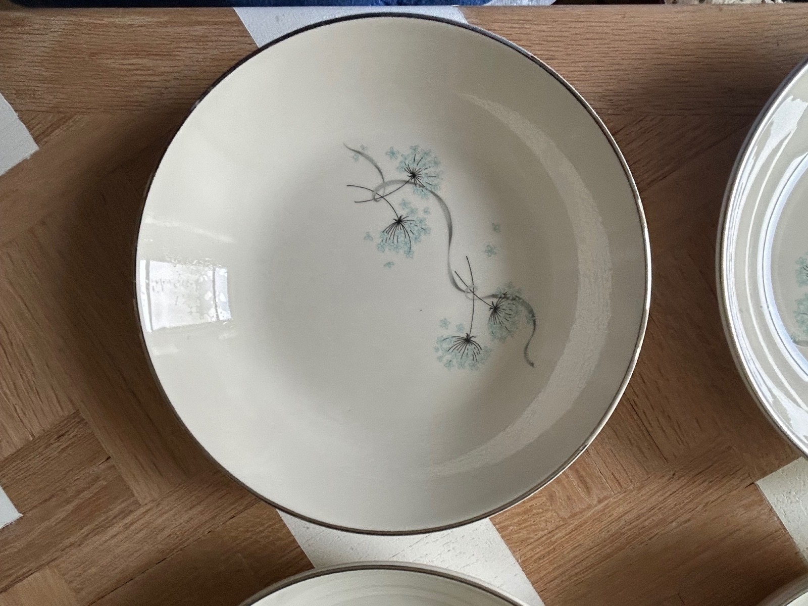 Vintage Set Taylor Smith Taylor/Dandelion Aqua Blue 4 Soup Bowls Mid Century