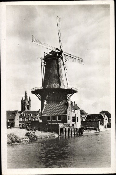 Postcard Delft South Holland Netherlands, Molen de Roos, windmill - 3707856