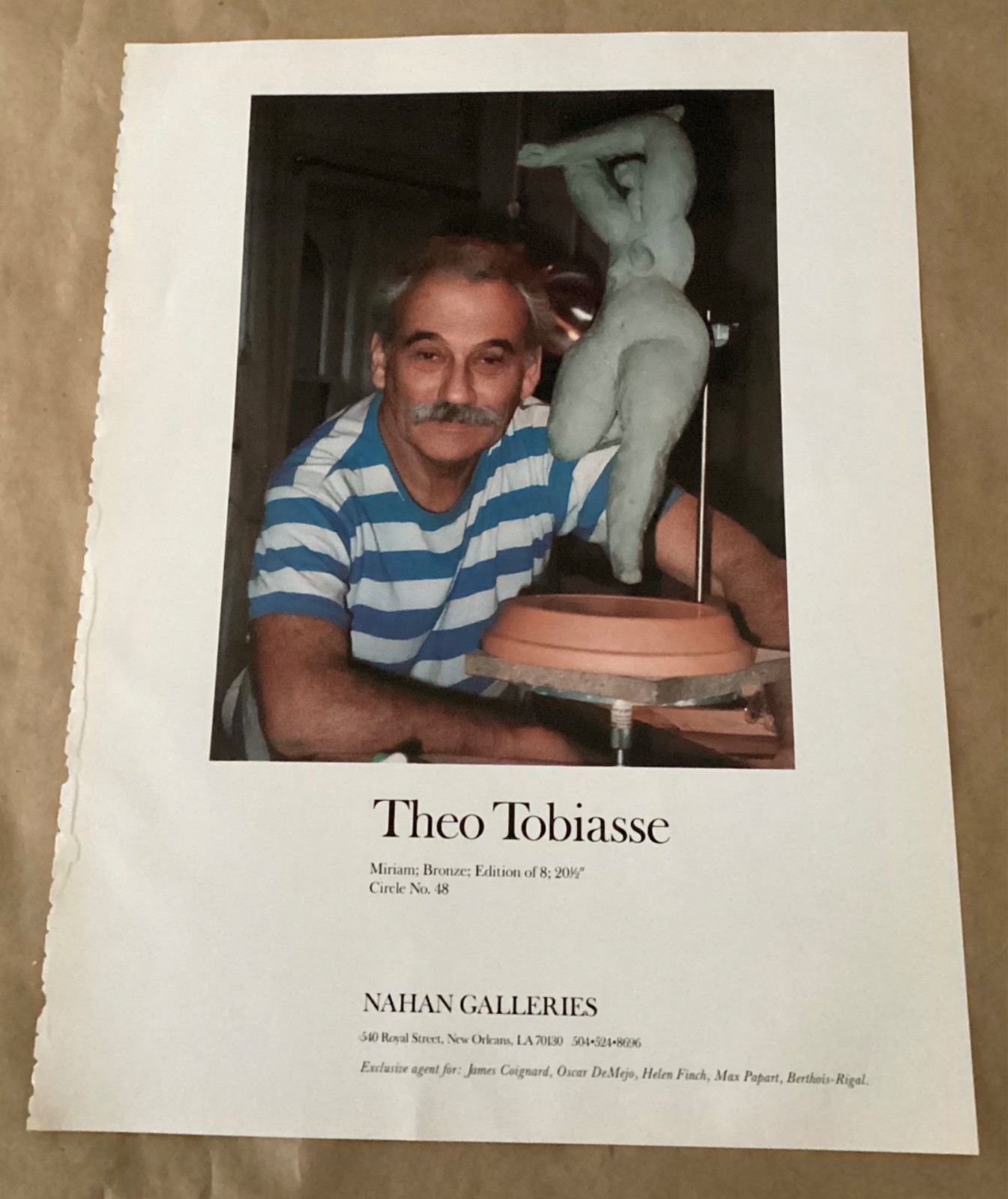 Theo Tobiasse gallery exhibition ad 1987 vintage mgzne art show print Miriam