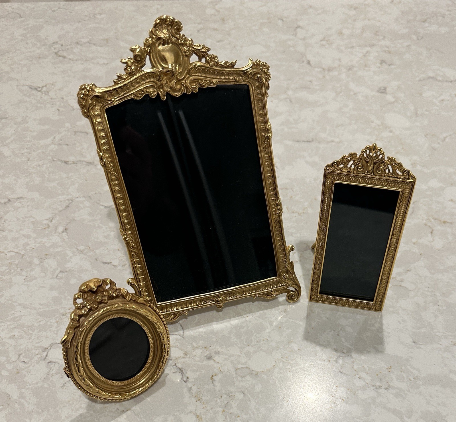 Vintage Elias Artmetal Fine Pewter 18K Gold Picture Frame Lot of 3 Easel Back
