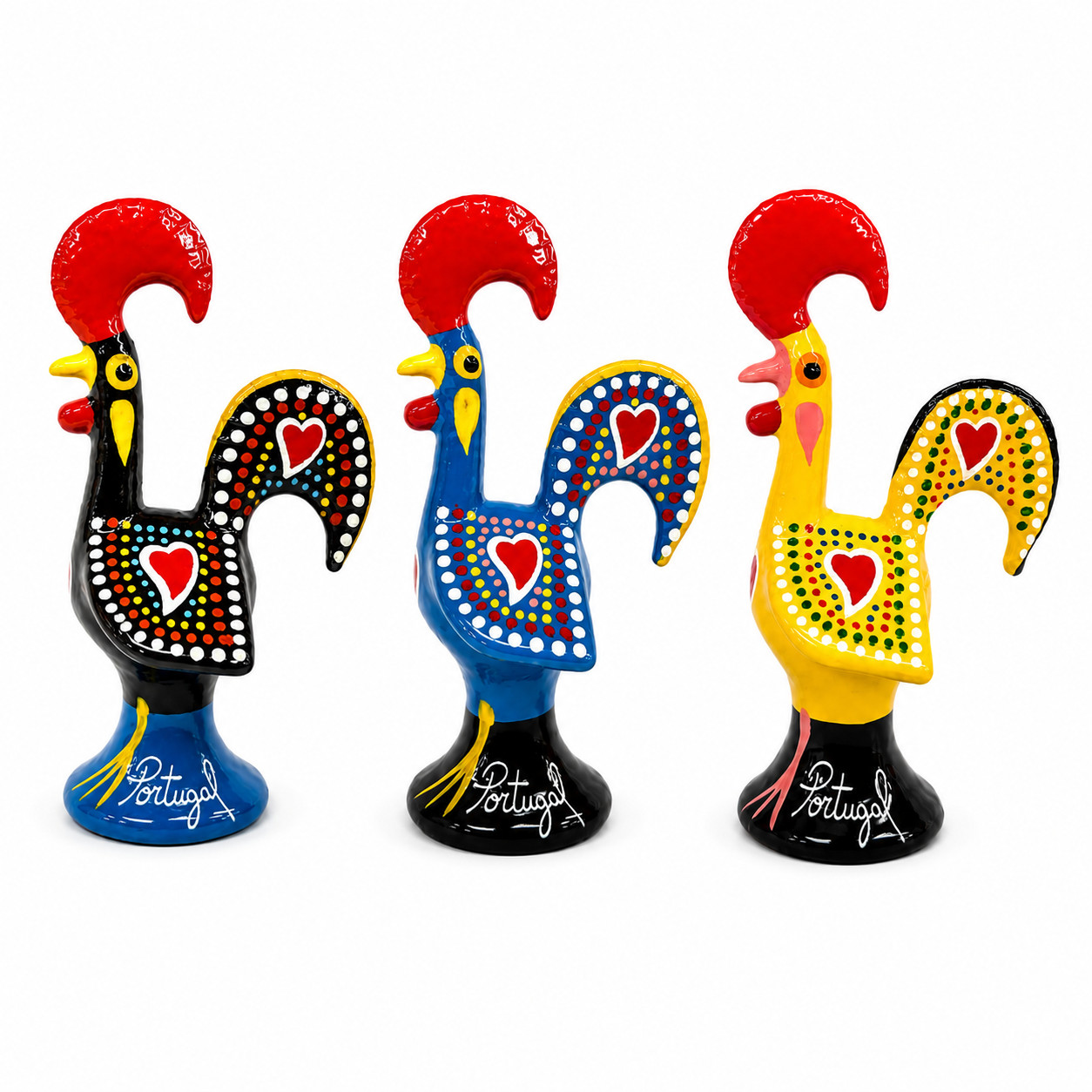 Hand-Painted Portuguese Rooster Figurines, Set of 3 - 3.25 Hand-Painted Portuguese Rooster Figurines, Set of 3 - 3.25