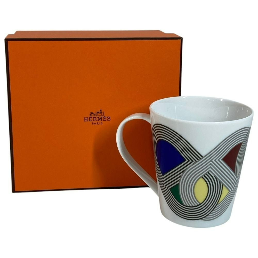 HERMES Rallye 24 Mug White Multicolor Porcelain Cup New Unisex w/box from Japan