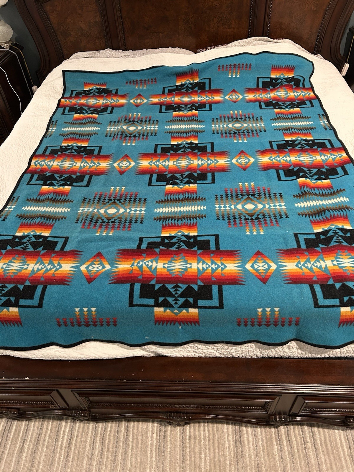 Vintage Pendleton Beaver State Wool Blanket Turquoise Chief Joseph Robe 60x78