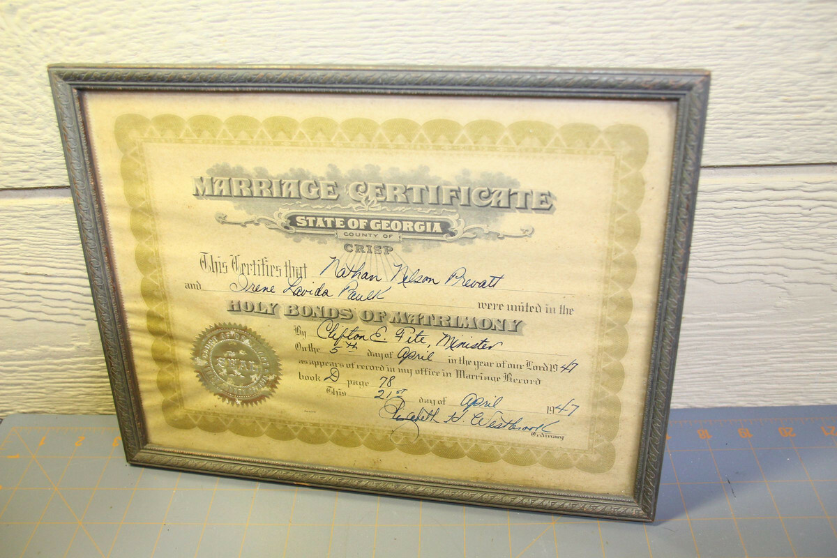 Marriage Certificate Crisp County Georgia 1947 War Love Estate Find Props NL