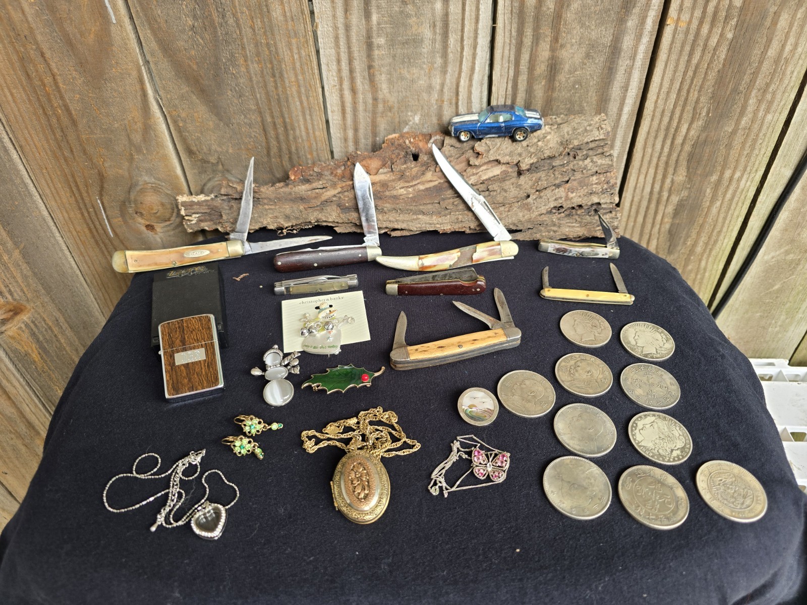 JUNK DRAWER LOT - Coins, Pocket knives, Sterling Silver, Zippo, Case XX, MORE 