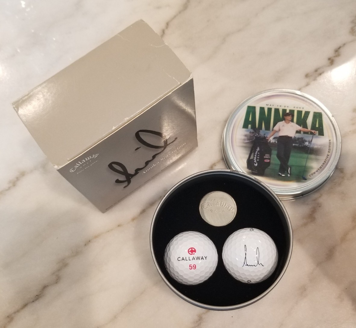 VTG 2003 Annika Sorenstam Callaway Golf “59” Collectible Tin, Balls & Marker Set