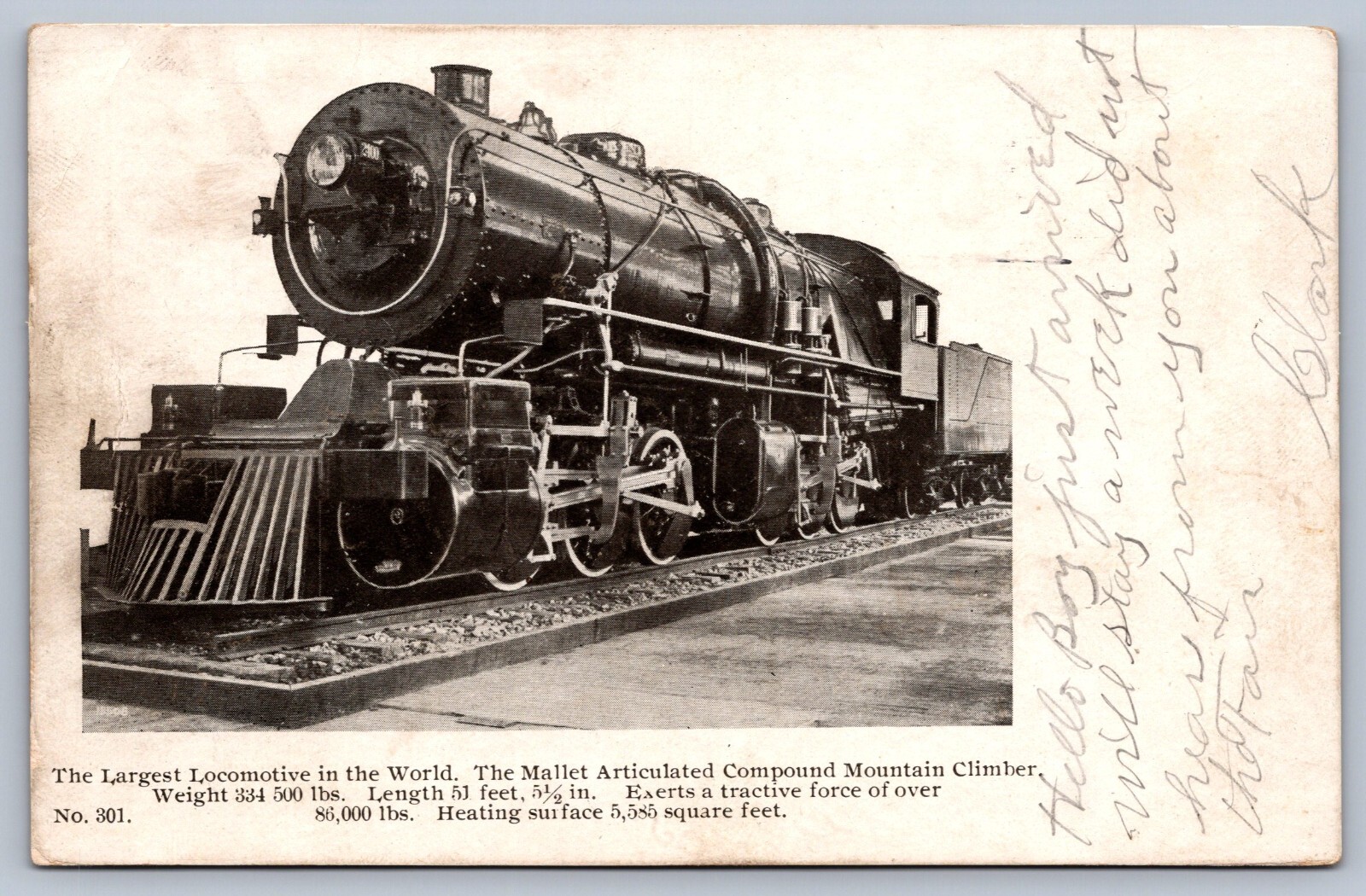 Postcard Mallet Articulated Compound Locomotive Largest in the World 1906