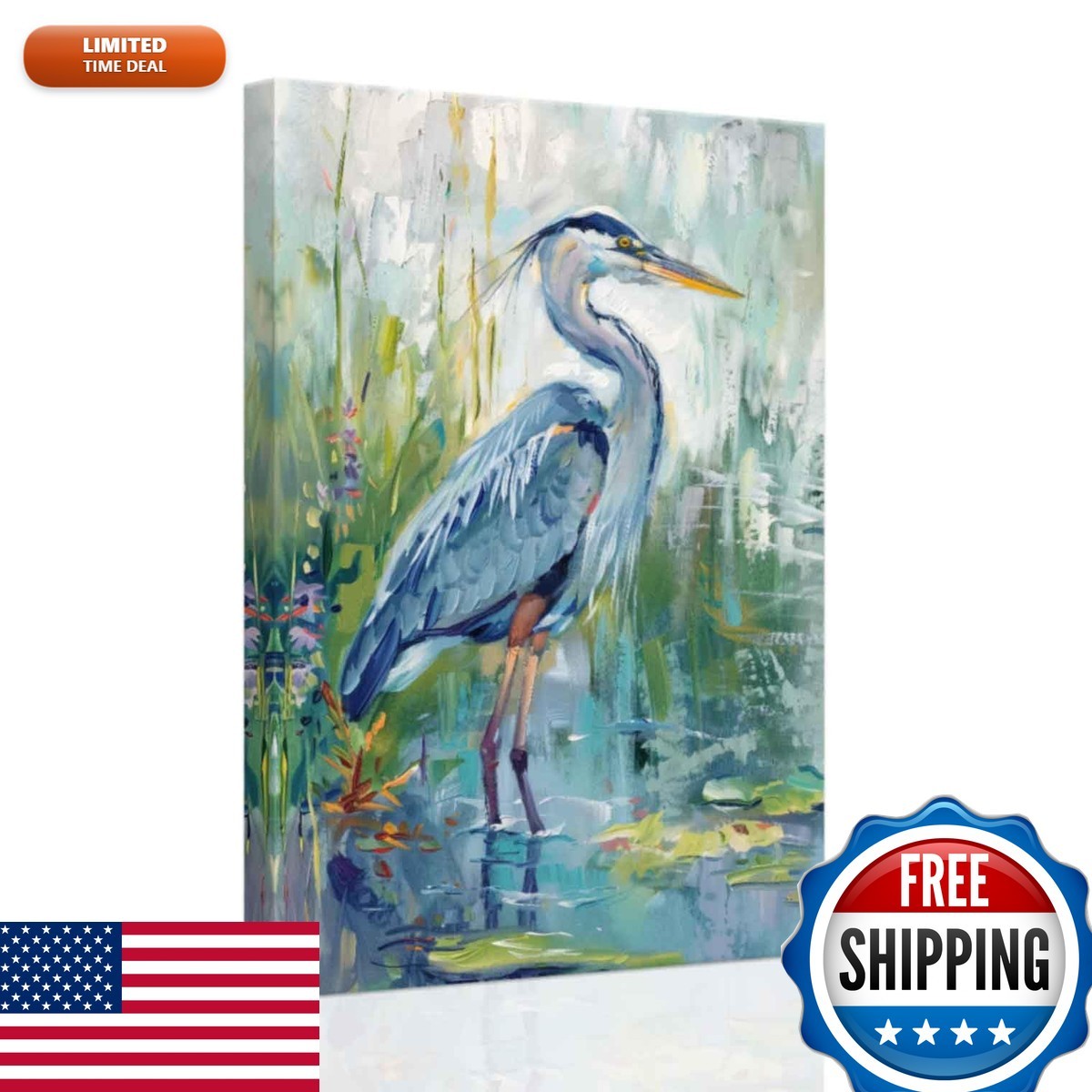 SWQYLB Blue Heron Pictures Wall Art Sea Bird Canvas Print Beach Animal Painting