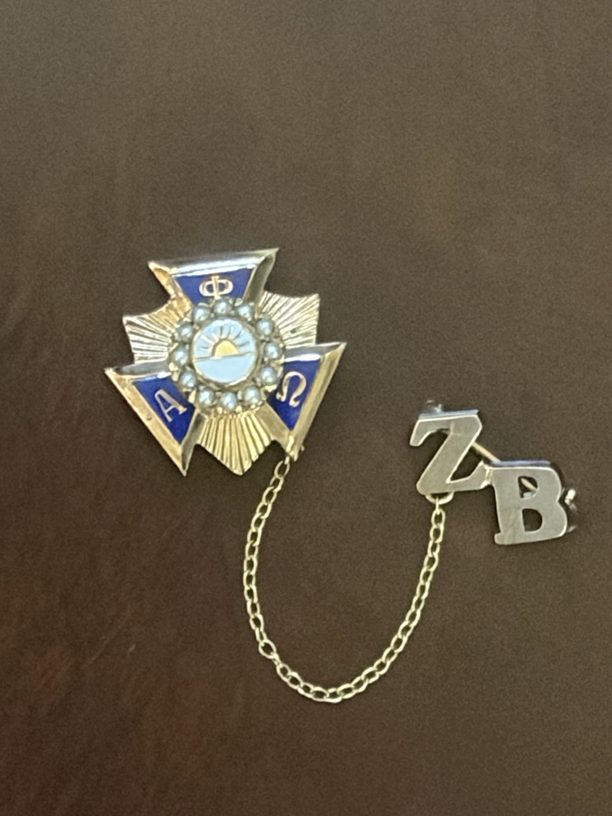 Vintage  Alpha Phi Omega APO College Service Fraternity Seed Pearl Pin 10k Gold