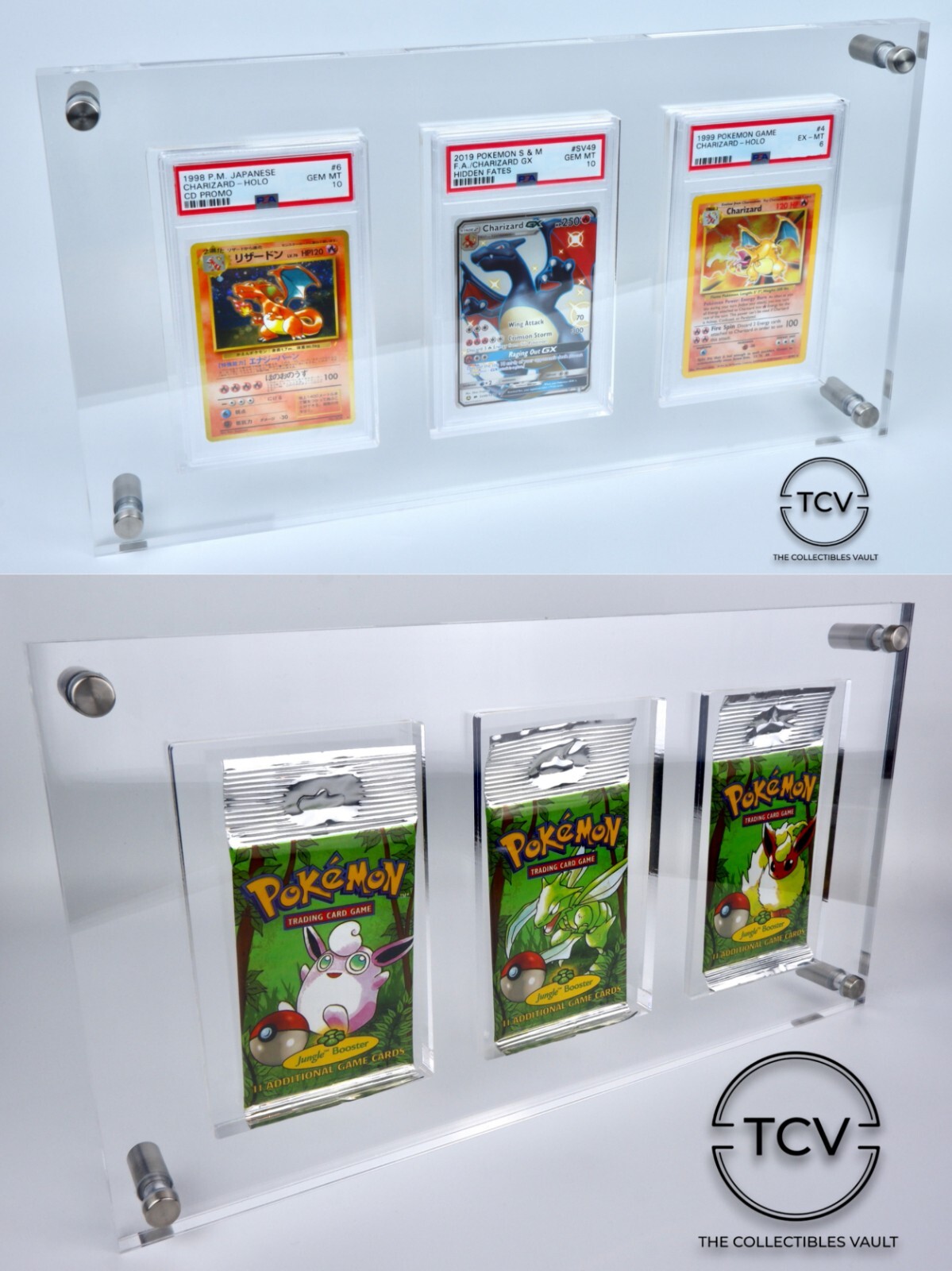 Triple Graded Card/Booster Pack Premium Wall Mounted Display Case (also stands)