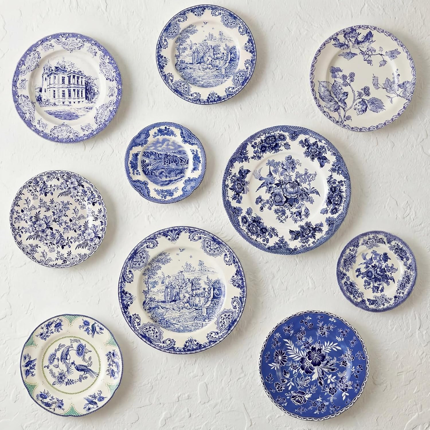 Vintage Blue and White Holland Wall Sculpture Plates Set - 10 Pcs Retro Decor Vintage Blue and White Holland Wall Sculpture Plates Set - 10 Pcs Retro Decor