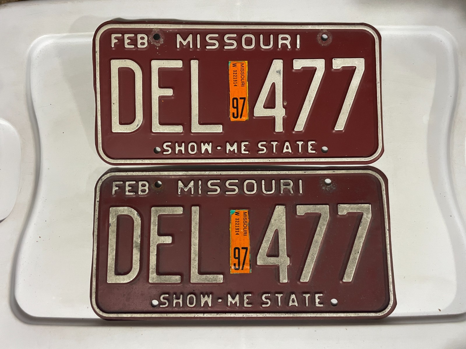 Missouri License Plate Pair of License Plates 1997 February DEL 477