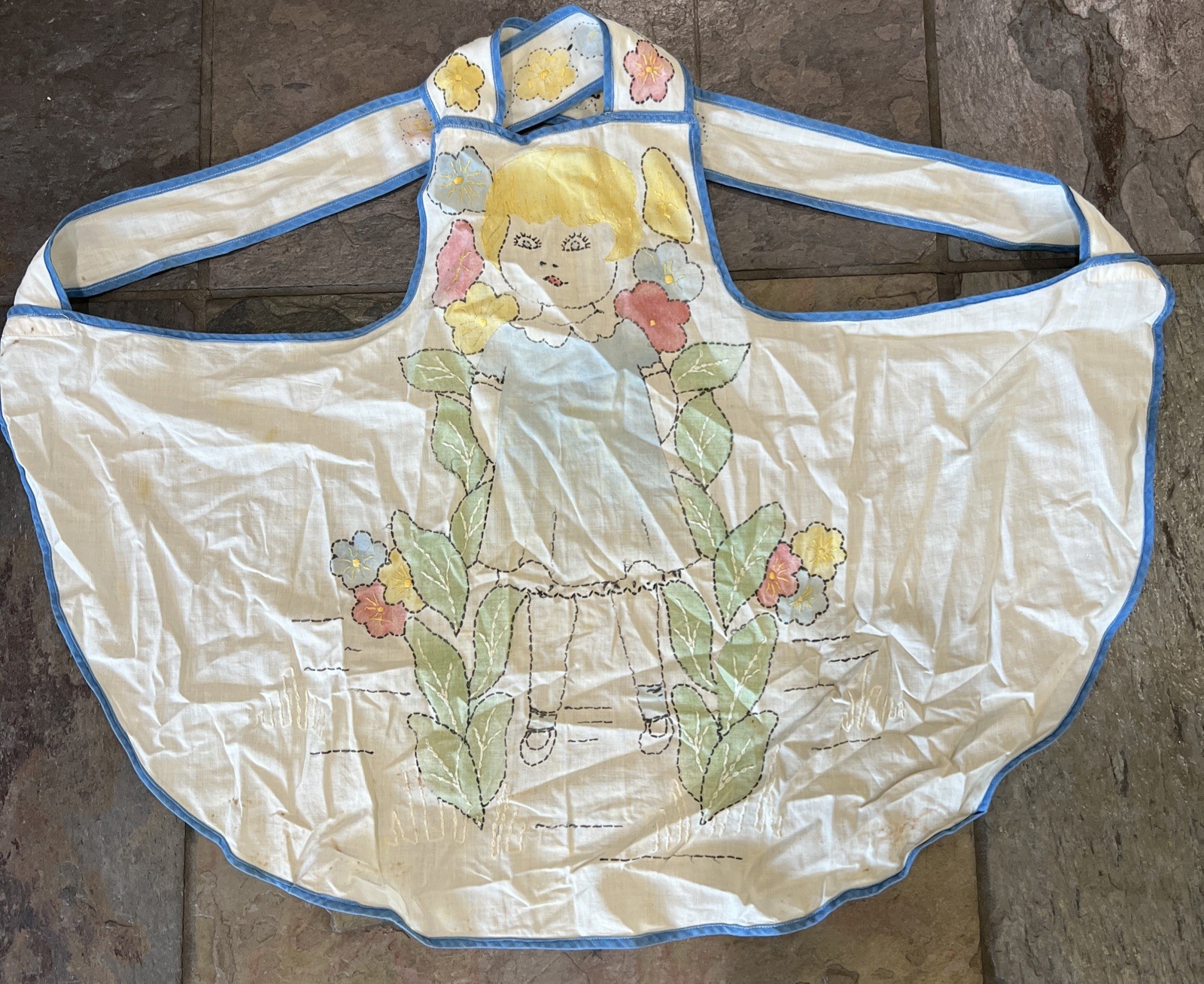 Little Girls Toddler Size Vintage Apron Hand Made Vintage Fabric 50’s Stains