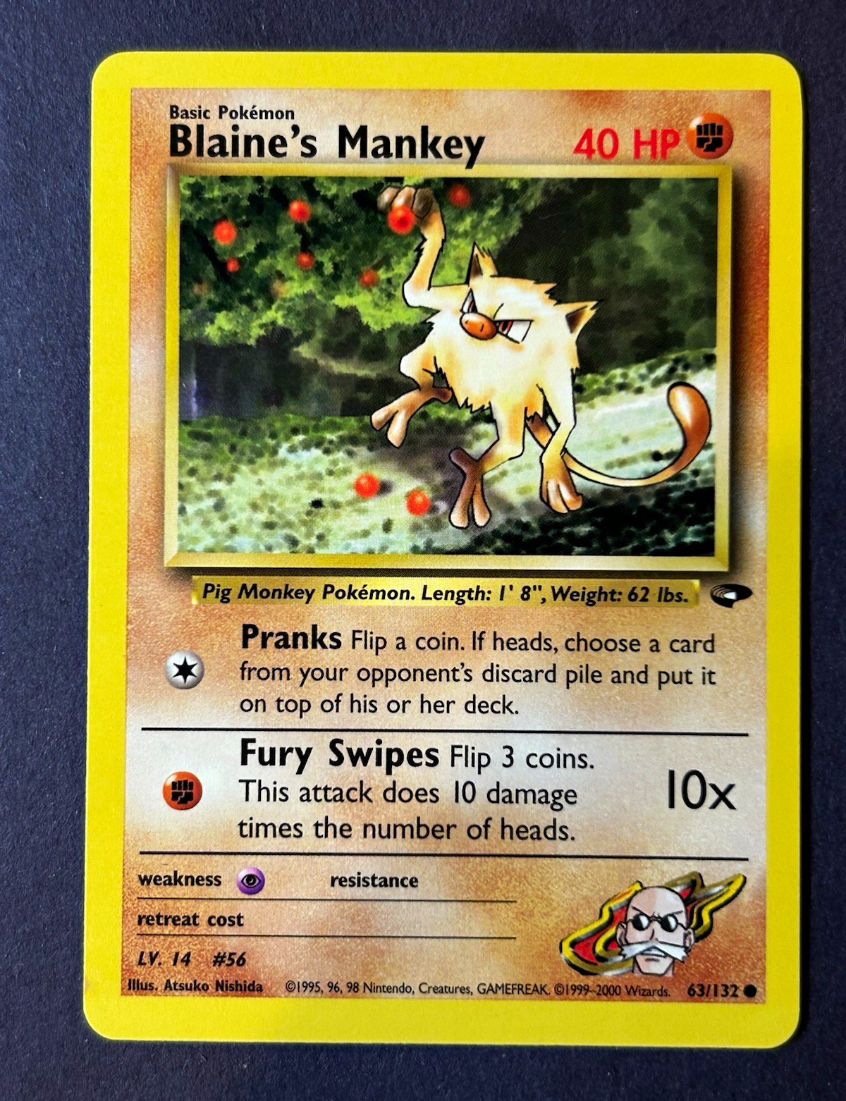Pokémon Blaine's Mankey 63/132 Gym Heroes 1st Edition 2000 English Card