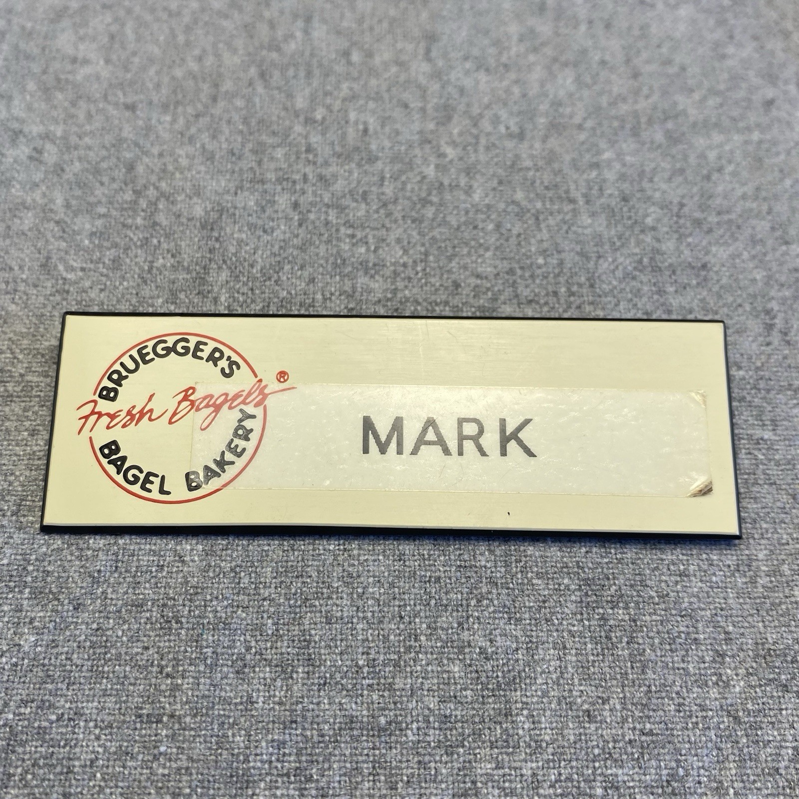 Bruegger’s Bagel Bakery Vintage Name Tag Mark Pin Back