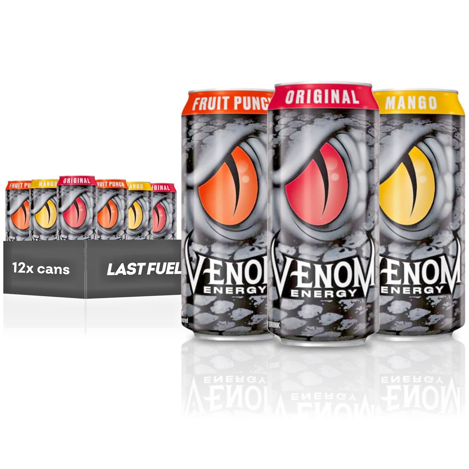 Venom Energy Drink Variety Pack – 12 Pack | 16 oz Cans | Original, Mango & Fruit