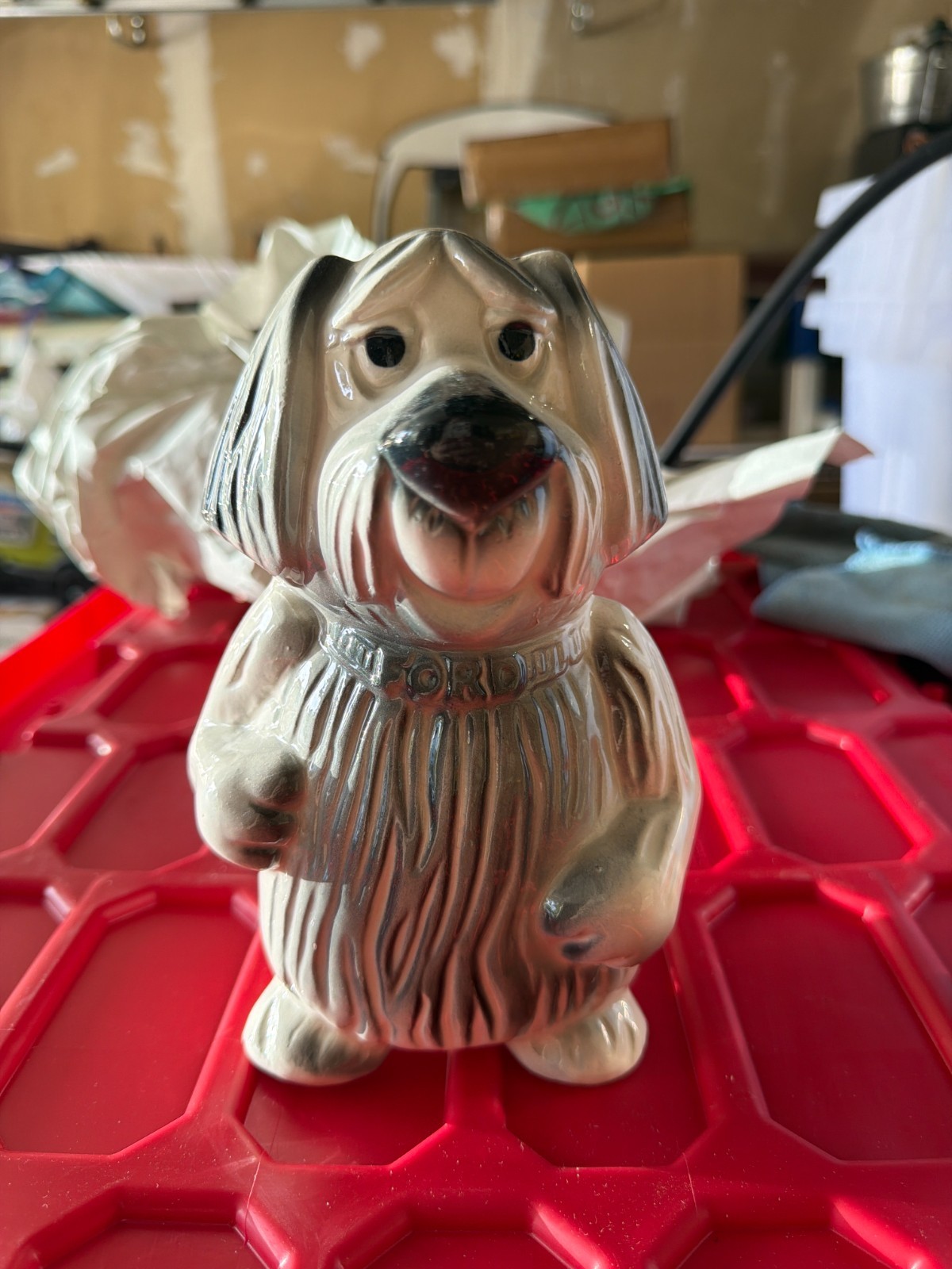 Vintage 1950s Ford Dealer Promo Shaggy Dog Coin Bank Collar Florence Ceramics