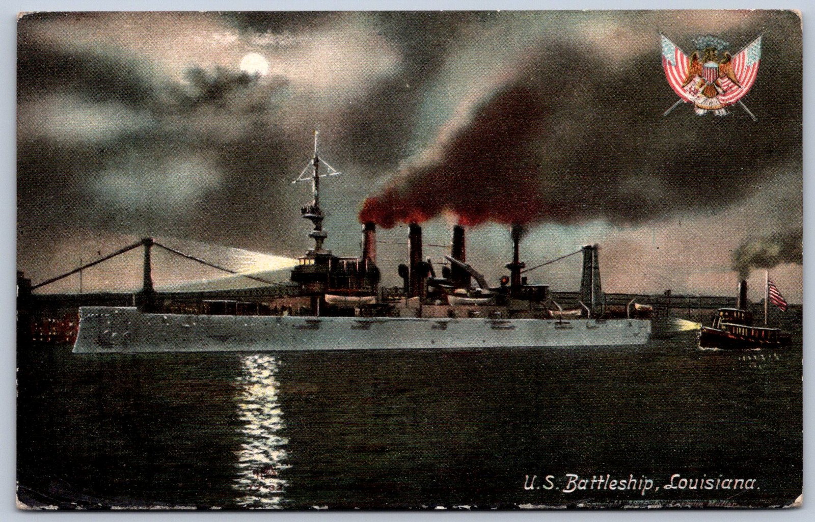 K35/ U.S. Navy Ship Postcard c1910 Battleship Louisiana Night 472