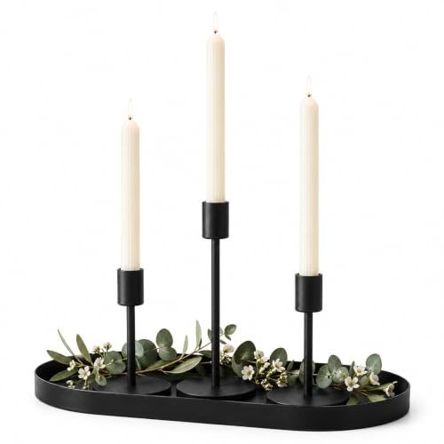 Gothic Black Taper Candle Holders Set of 3 - Elegant Table Decor for Halloween