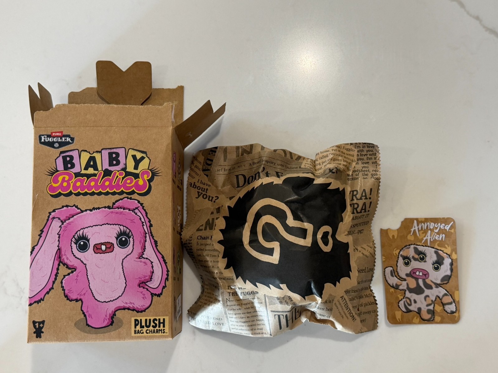 Fuggler ZURU Annoyed Alien Baby Baddies Keychain Plushie Leopard Bag Sealed Box