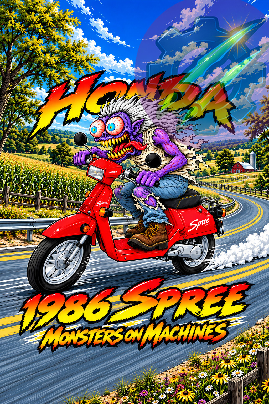 1986 Honda Spree NQ50 Scooter 4x6 Glossy Photo Print Monster Art