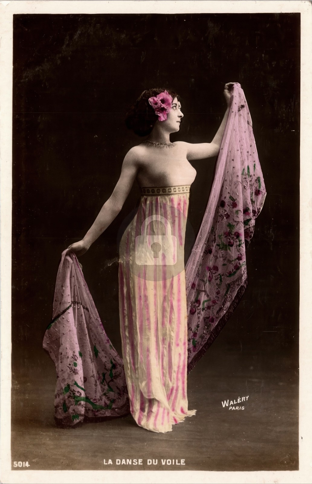 Risqué Dancer LA Danse du Voile Waléry Paris Hand-Colored #3 RPPC Postcard COPY
