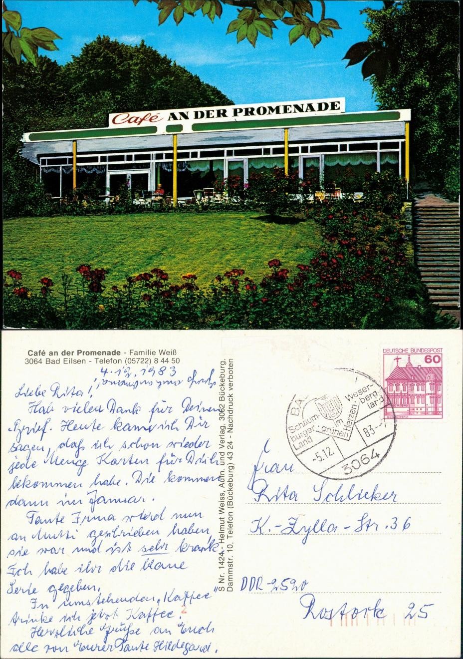 Postcard Bad Eilsen Café on the Promenade 1983