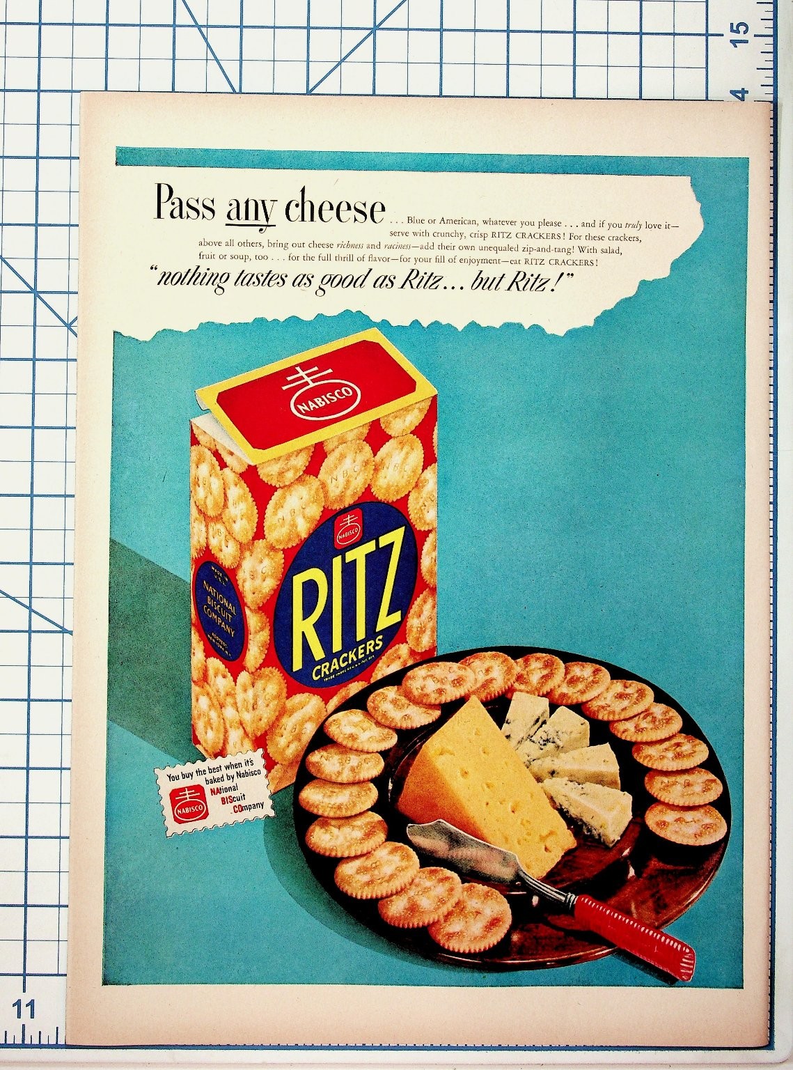 Vintage 1950s Nabisco Ritz Crackers Cheese Plate Magazine Ad Print Ephemera