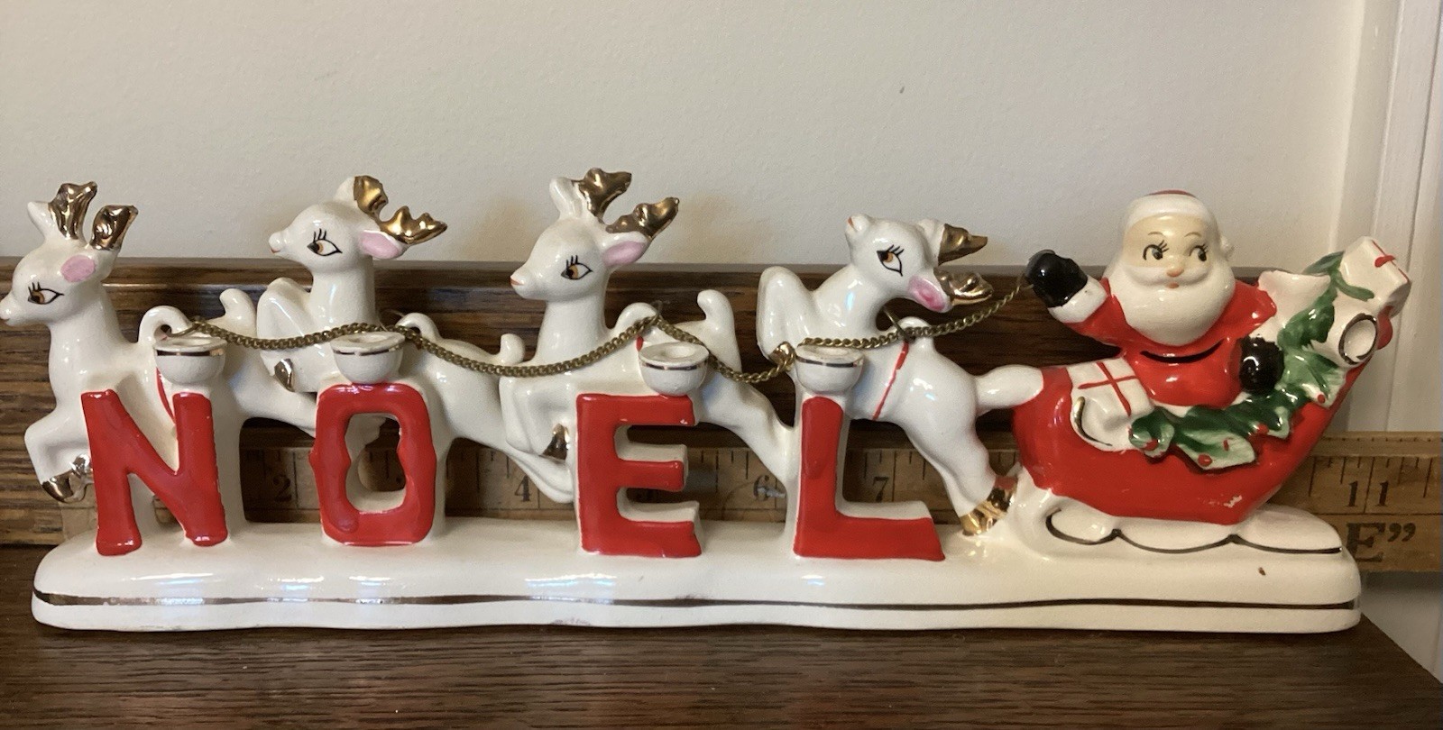 Vintage RELCO Japan NOEL Santa Sleigh Reindeer Christmas Candle Holder READ