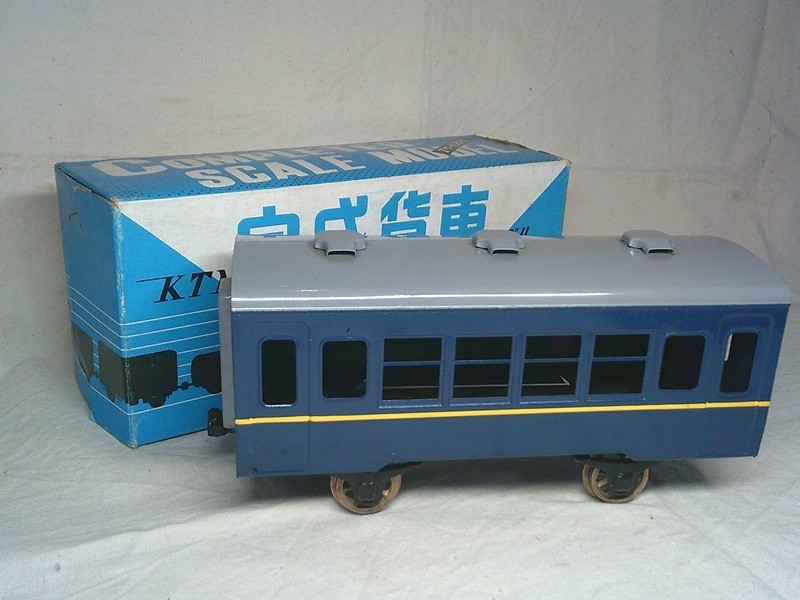 as-is KTM Katsumi O Gauge Passenger Cars Tinplate Navy Gray Showa Japan