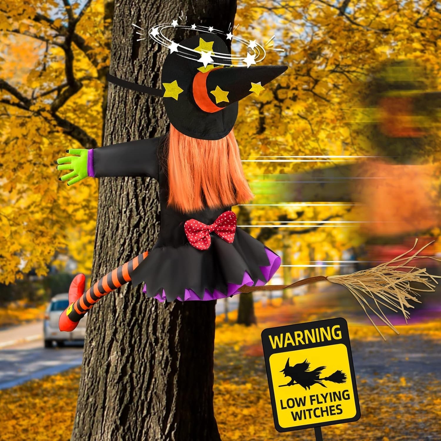 Halloween Decorations Outdoor Crashing Witch: 44'' Flying Crashed Witches Hangin