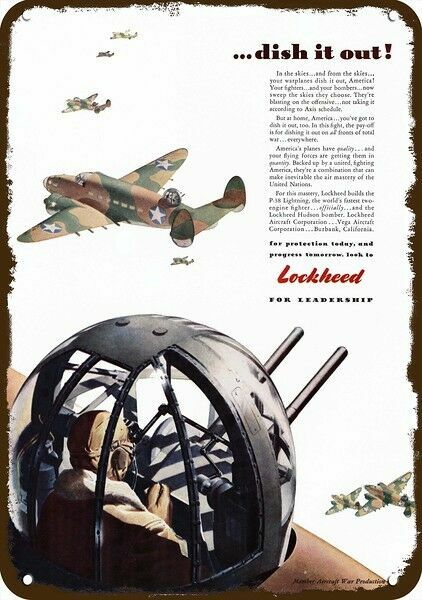 1942 LOCKHEED P-38 LIGHTNING FIGHTER AIRPLANE Vintage Look DECORATIVE METAL SIGN