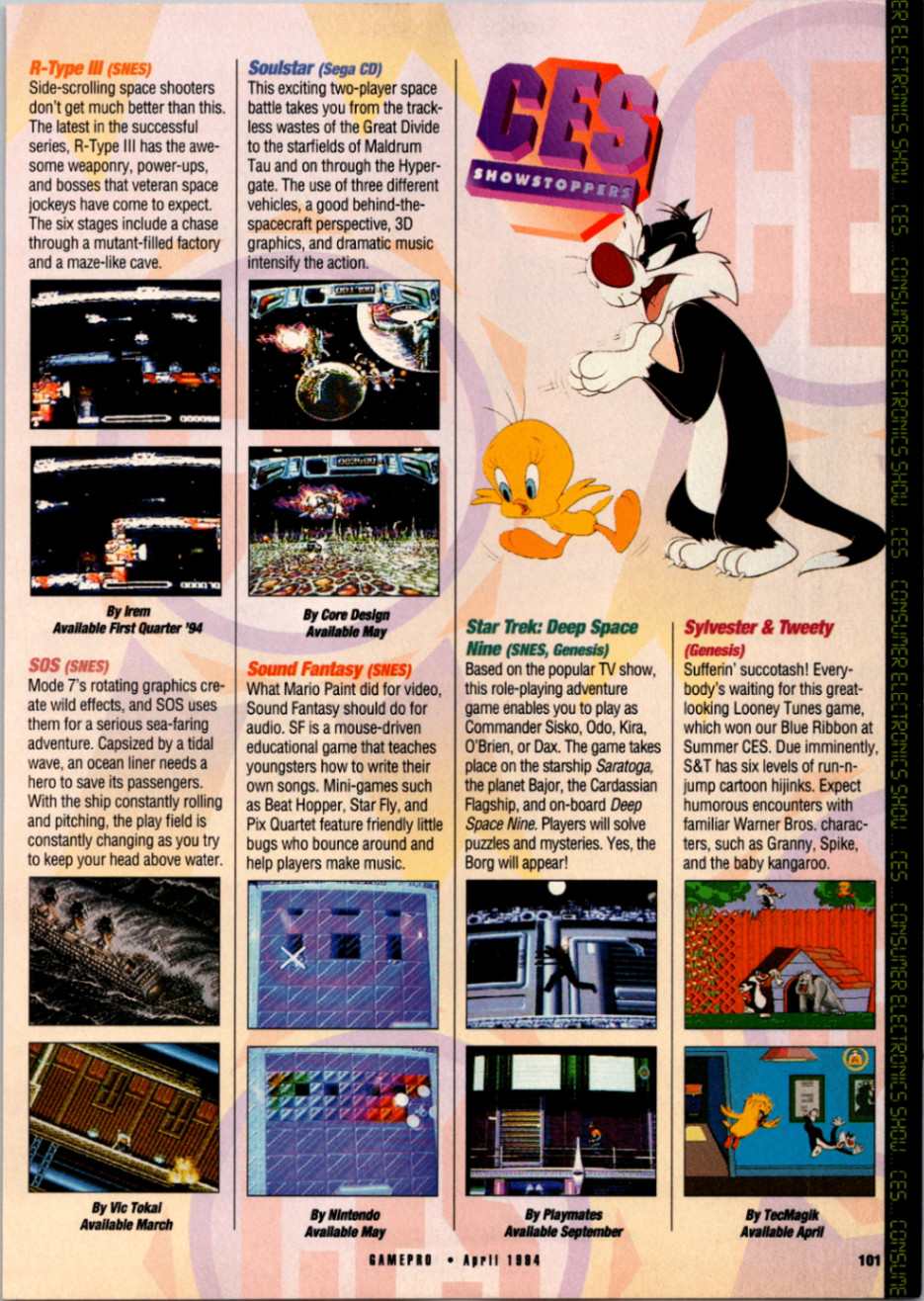 Gamepro April 1994 CES Showstoppers Sylvester Tweety Video Game Advertisement