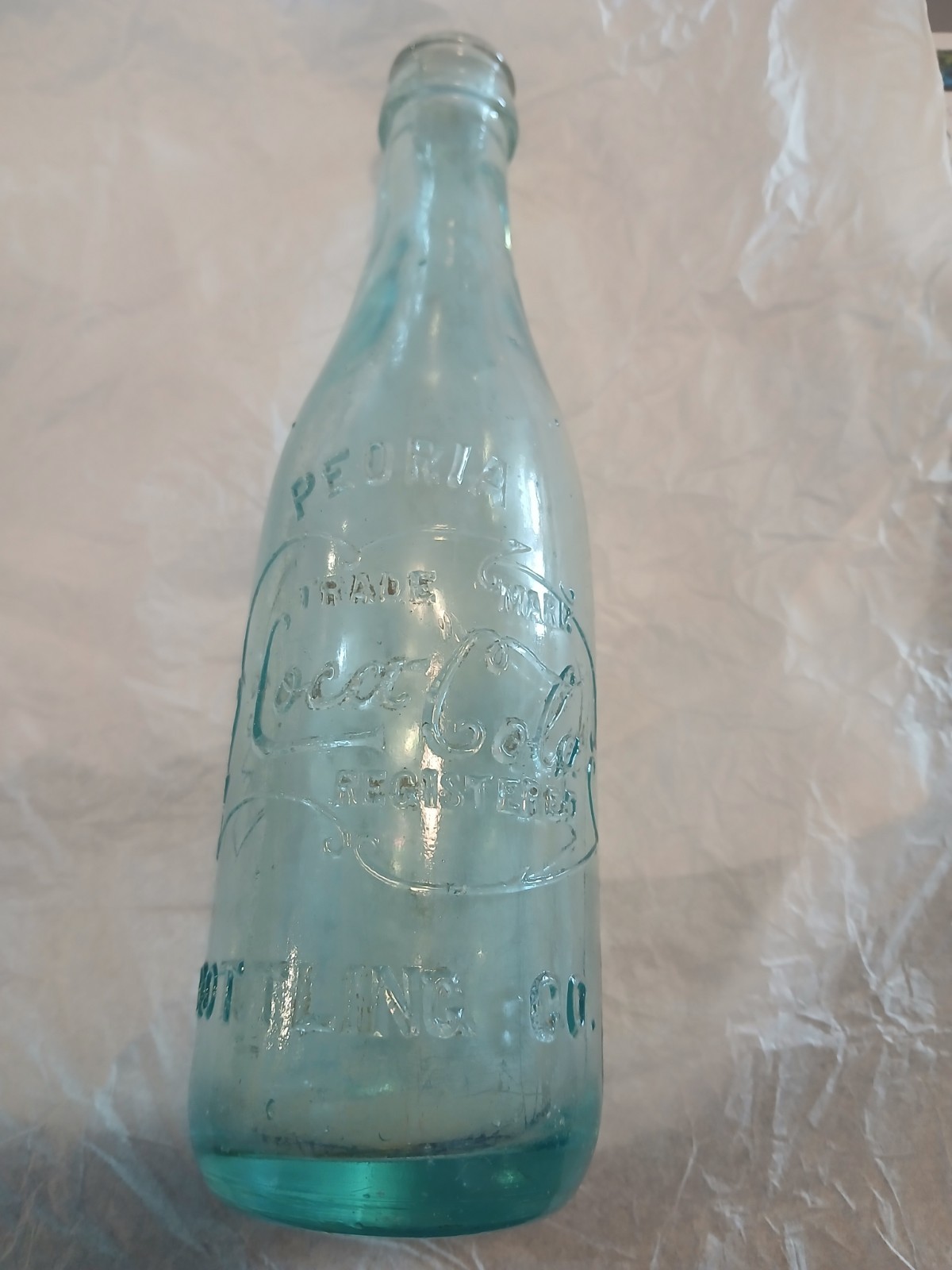 Antique Coca-Cola Peoria Illinois Aqua Straight Sided Bottle Scroll Script ROOT