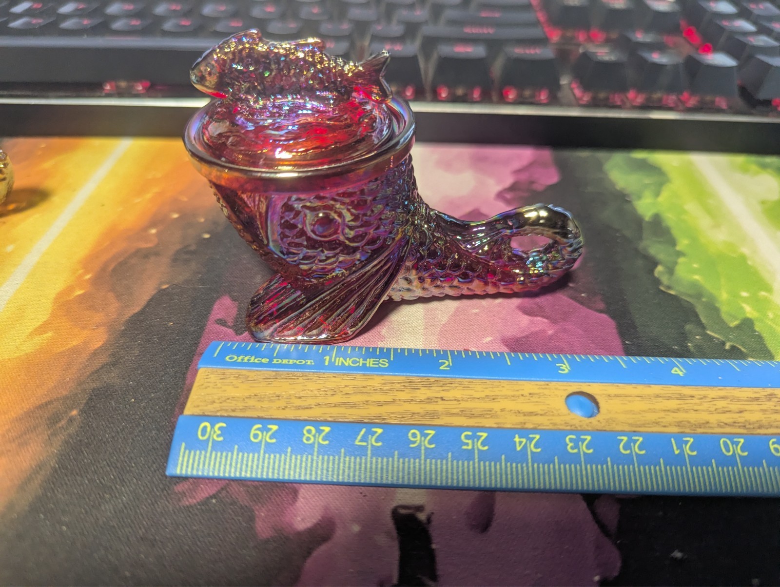 Vintage Pisello Ruby Art Glass Dolphin Mustard Dish/Salt Dip -UV  Reactive
