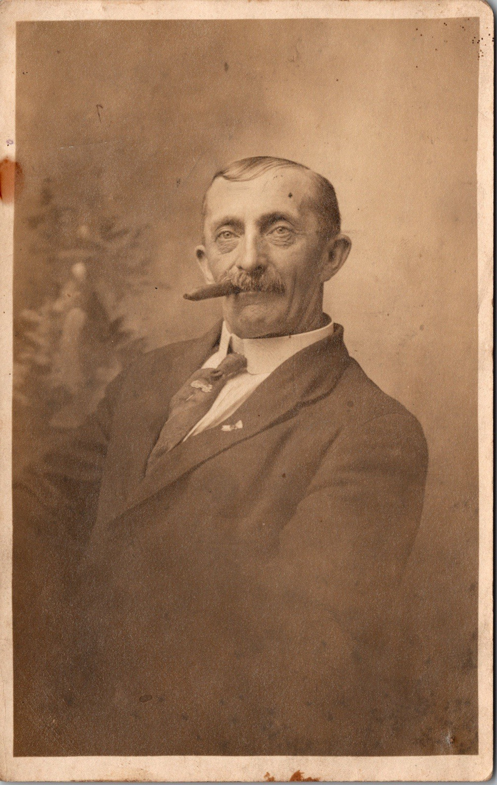 Postcard Real Photo RPPC Older Man Wearing Suit Smoking Cigar