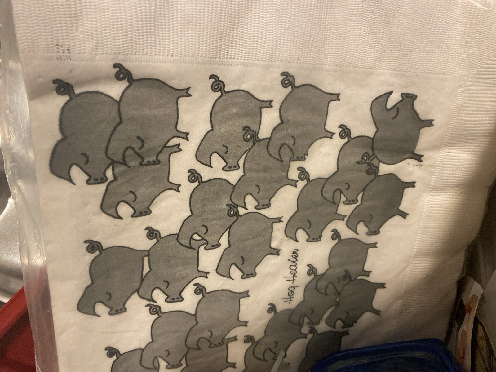 Pam Marker Vintage New Old Stock 30 Paper Dinner Napkins Gray Pigs 3 Ply