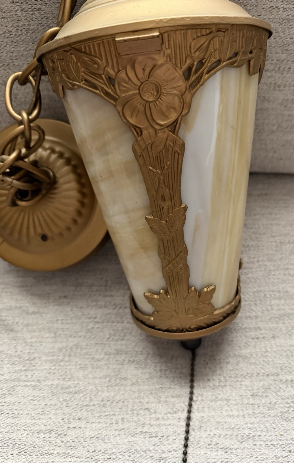 Vintage Swag Glass and Brass Hanging Lamp