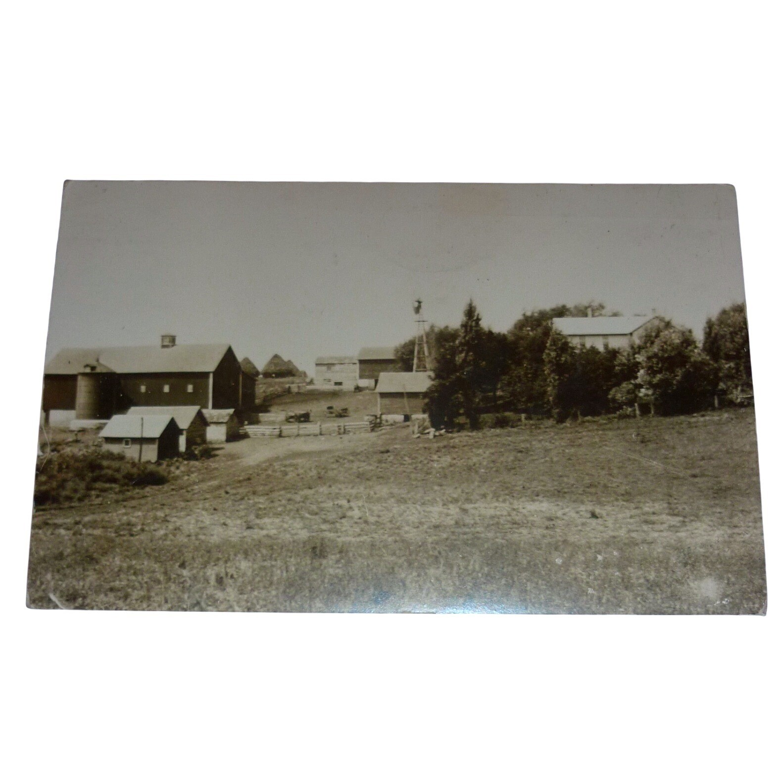 Vintage 1922 Mead Kansas RPPC Farm Scene Windmill Barn Postcard Mead Kans.