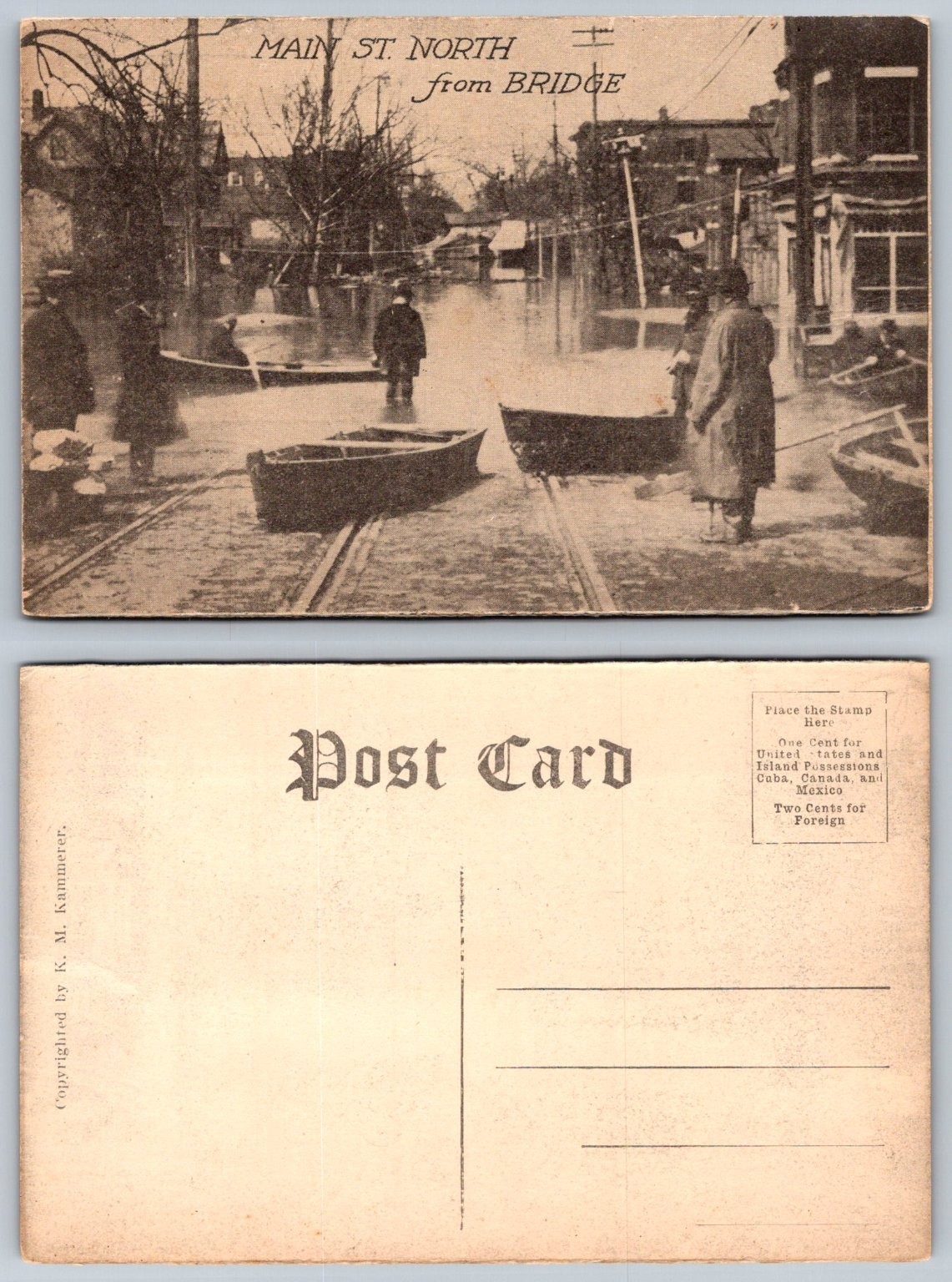 Vintage Main St. North Flood Postcard c.1910s K.M. Kammerer Street Scene