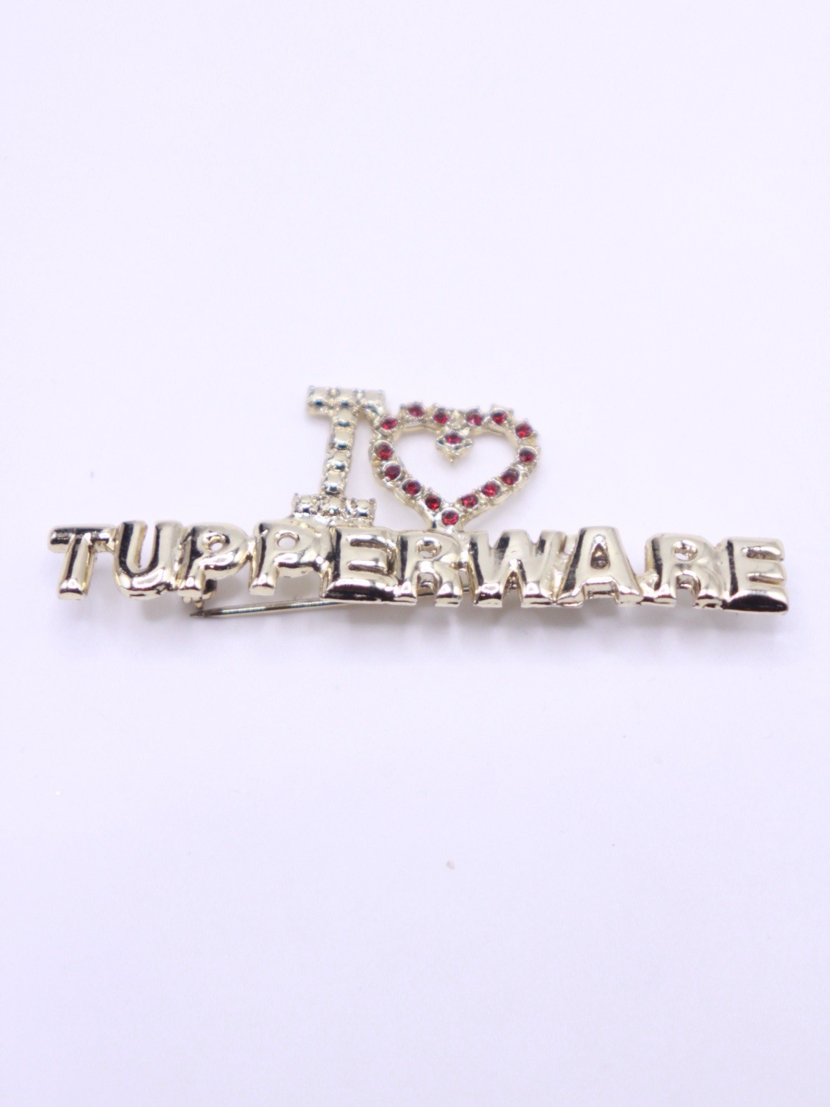 Vtg I Love Tupperware Sales Rep Brooch Pin -  with Rhinestones