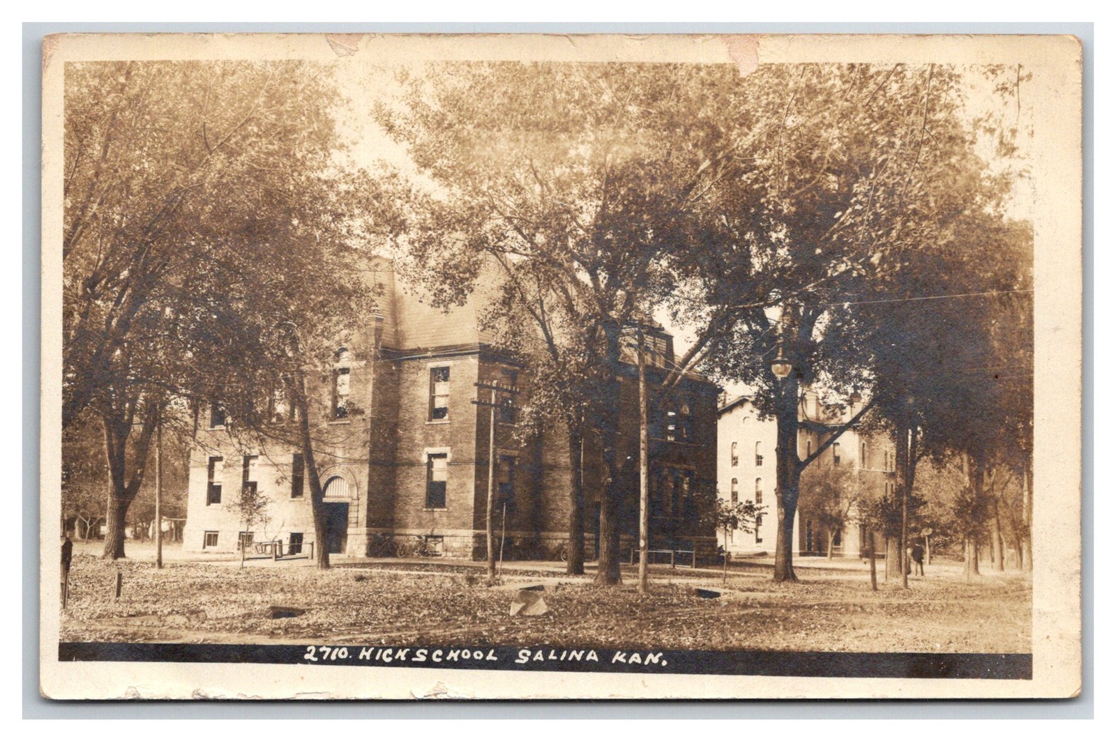 RPPC SALINA KS ~ High School Street view 1910c KANSAS
