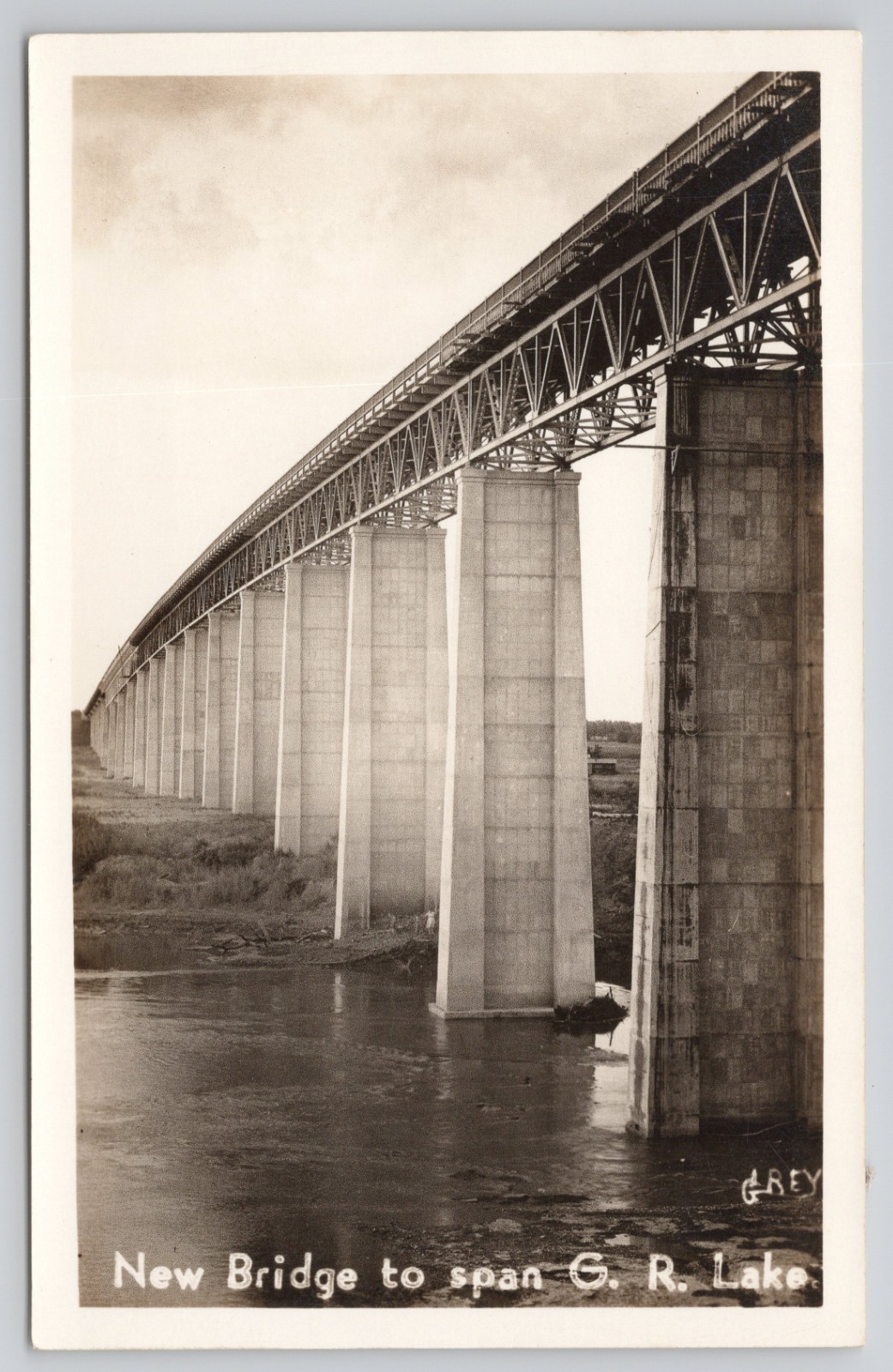 Real Photo Postcard c1940 Oklahoma Sailboat Bridge Over Grand River Lake RPPC