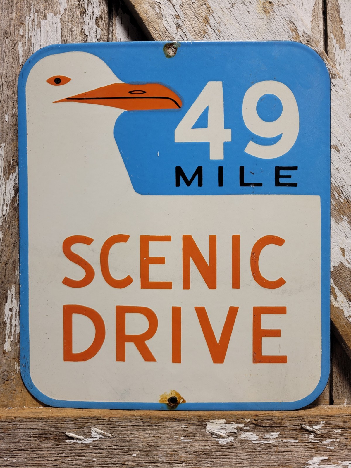 VINTAGE 49 MILE SCENIC DRIVE PORCELAIN SIGN OLD SAN FRANCISCO GOLDEN GATE BRIDGE
