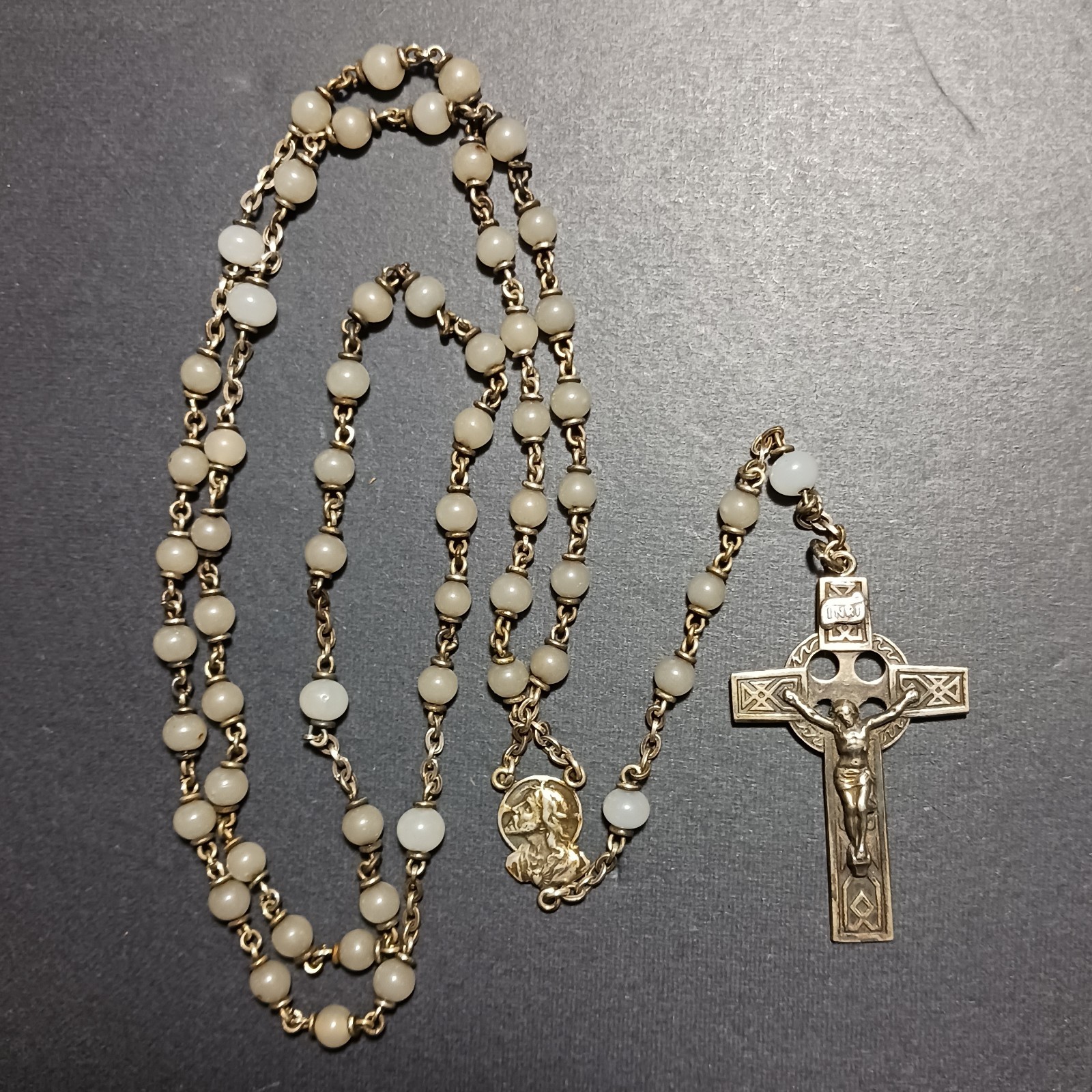 Vintage Italian Sterling Silver Rosary 925 Celtic Crucifix Mother of Pearl 25.07