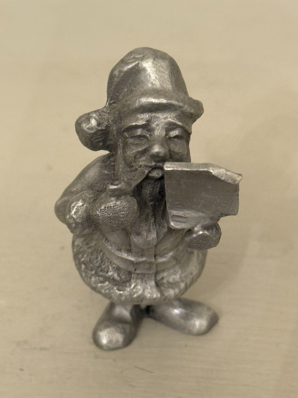 Vintage 1979 Rawcliffe Pewter Santa Figurine w/ Pipe & Naughty List P. Davis