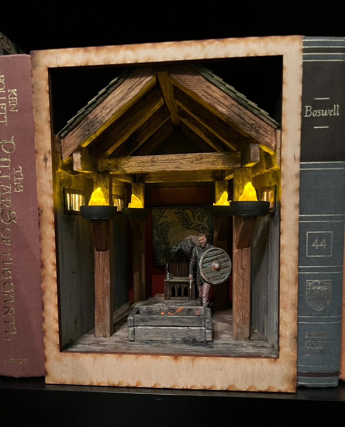 Viking Inspired Book Nook, Handmade Bookshelf Decor - Viking King, Great Hall